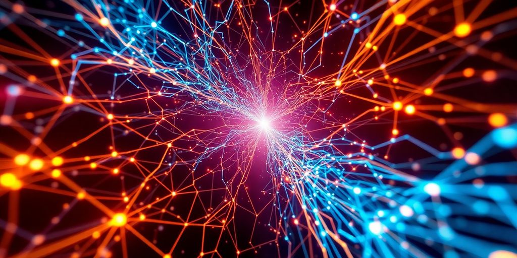 Abstract data patterns flowing into a central processing unit.